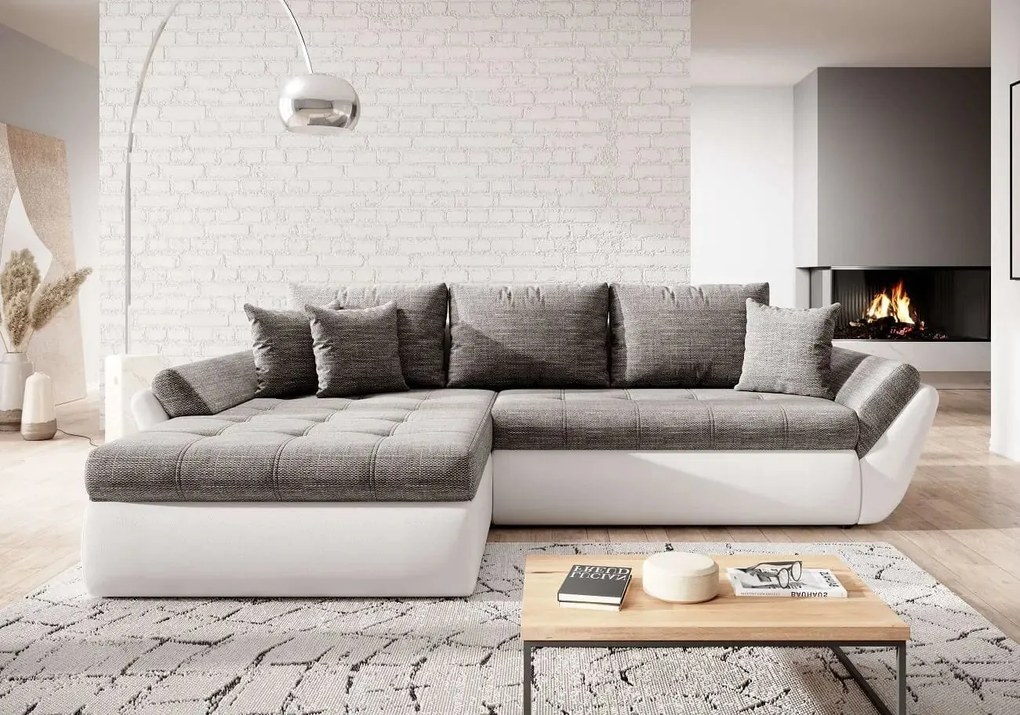 Colțar extensibil dumonde cu ladă de depozitare si sezut confortabil din spuma high-density, Loana Magma White II 275x185 cm