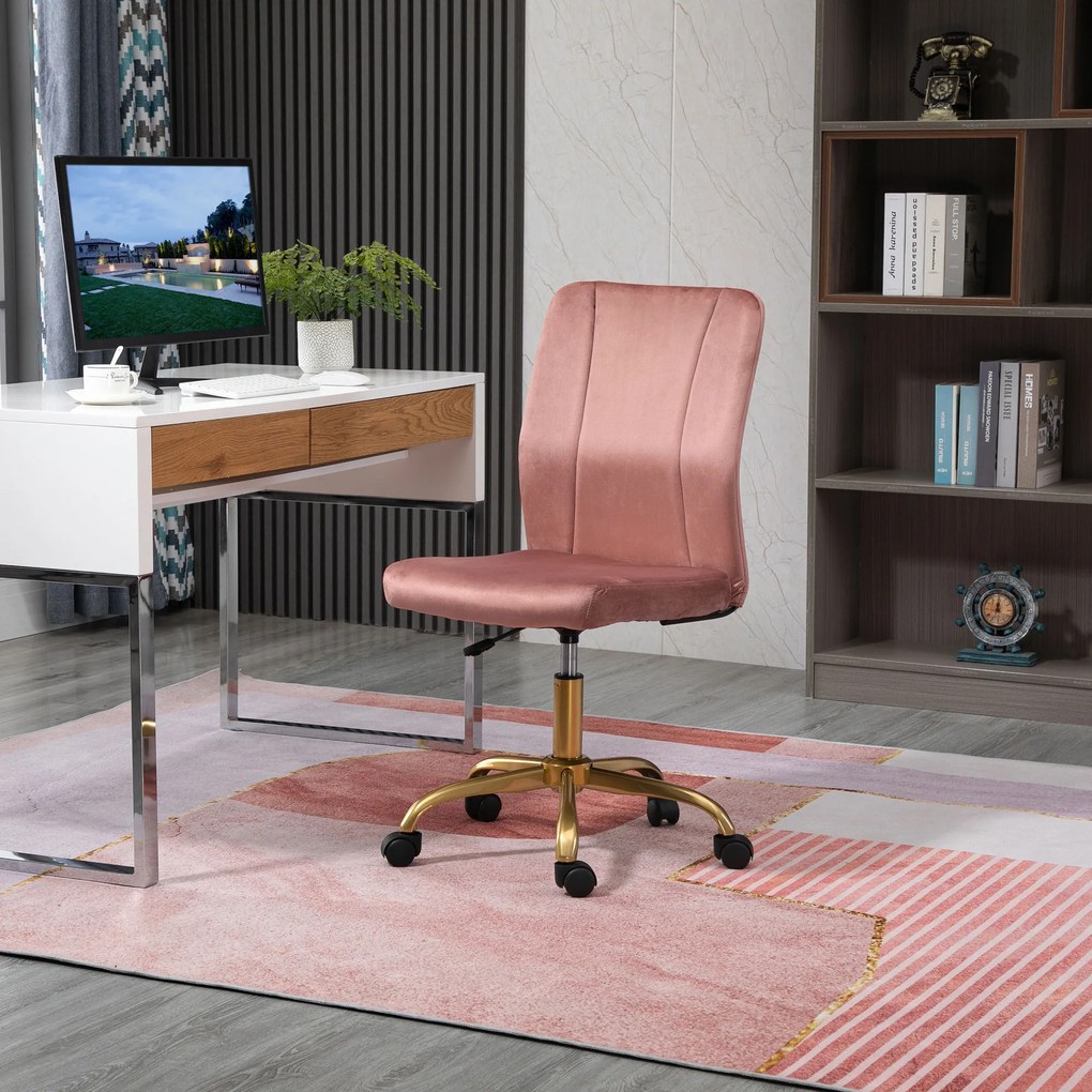 Vinsetto Scaun de birou design contemporan cu pivot 360° ergonomic spătar curb înălțime reglabilă înveliș din catifea 56 x 60 x 102 cm roz și aurie | Aosom Romania