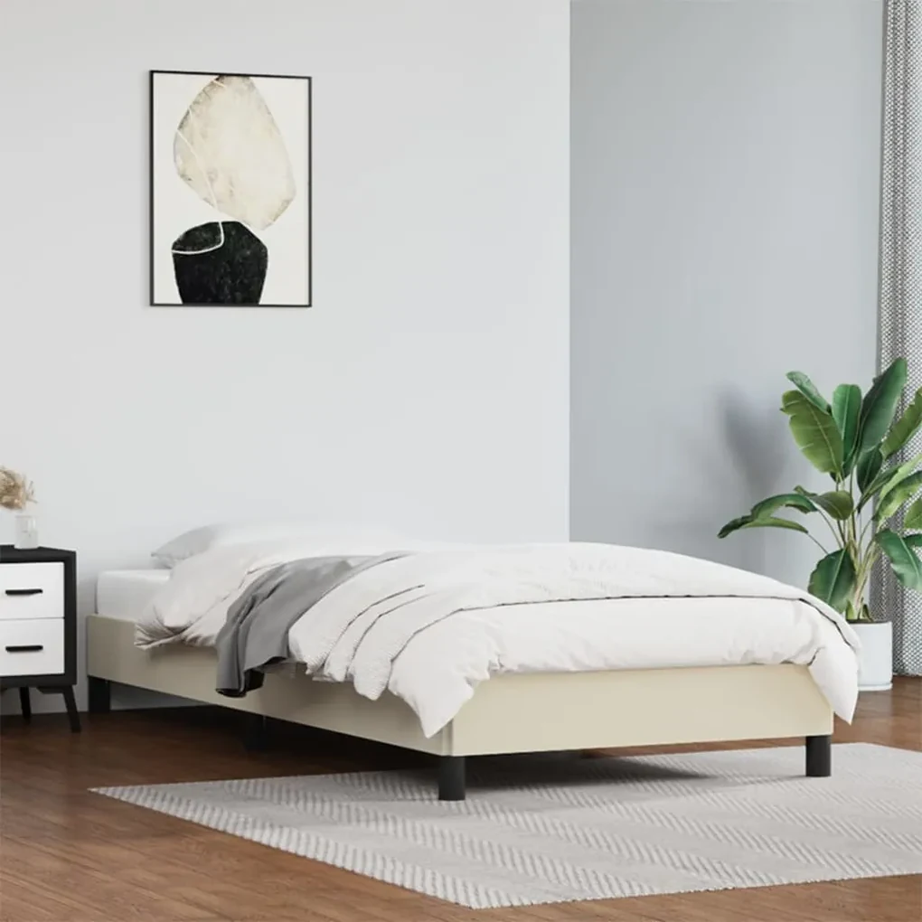 346882 vidaXL Cadru de pat, crem, 90x200 cm, piele ecologică