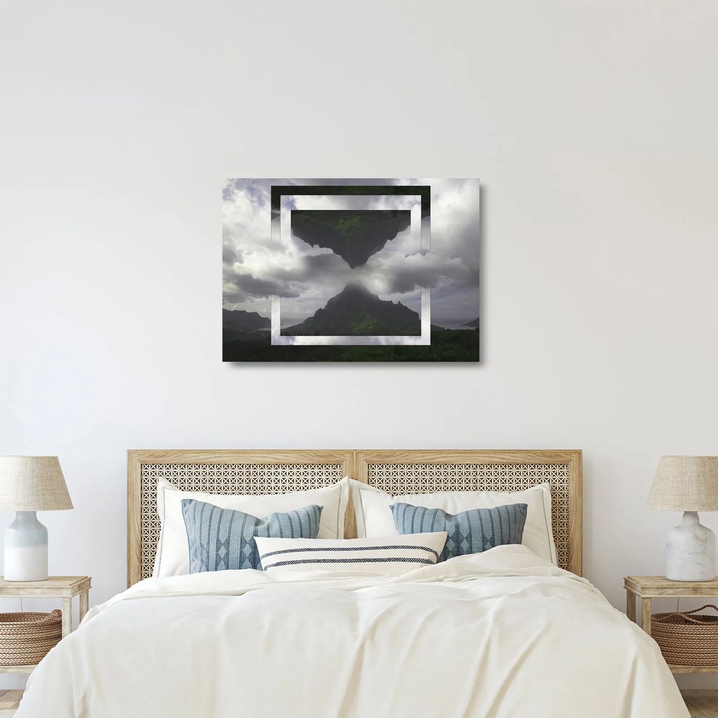 Tablou pe sticlă - Munții din Islanda, colaj geometric (70x50 cm)