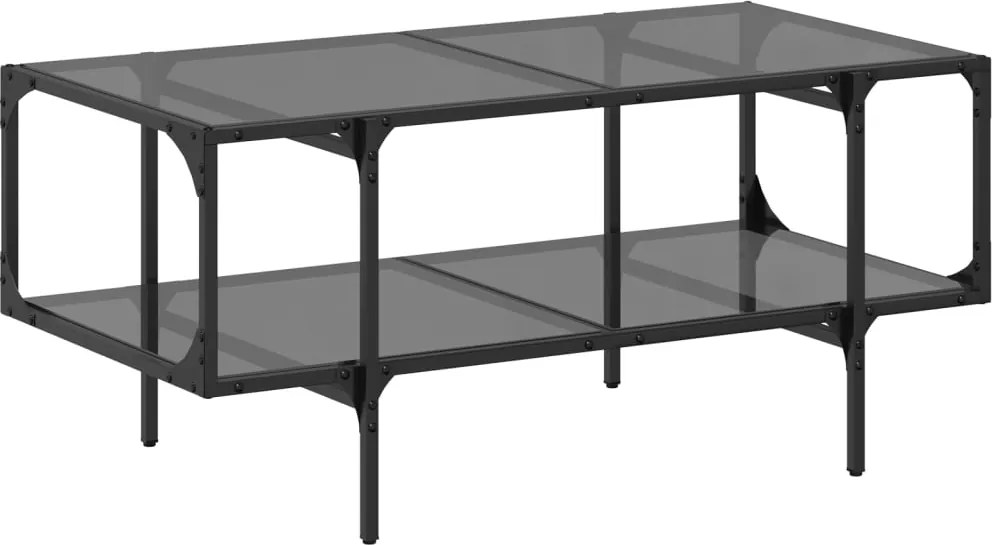 vidaXL Măsuță de cafea cu blat din sticlă neagră 98,5x50x45 cm oțel