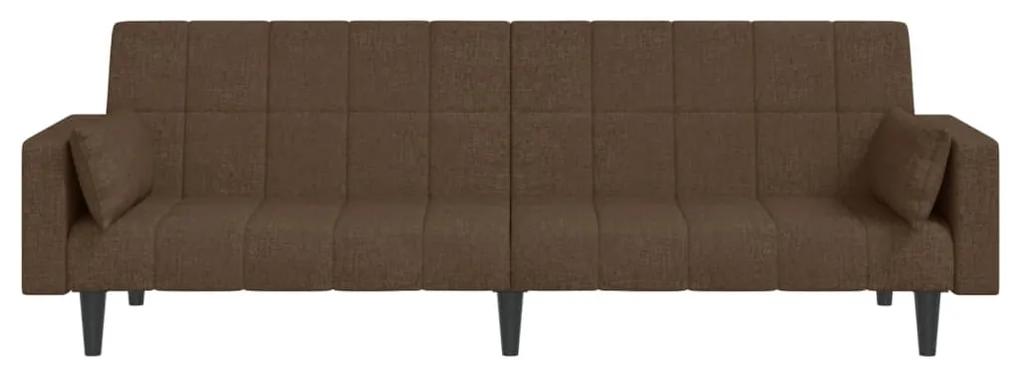 Canapea extensibila cu 2 locuri, 2 perne, maro, textil Maro, Fara suport de picioare