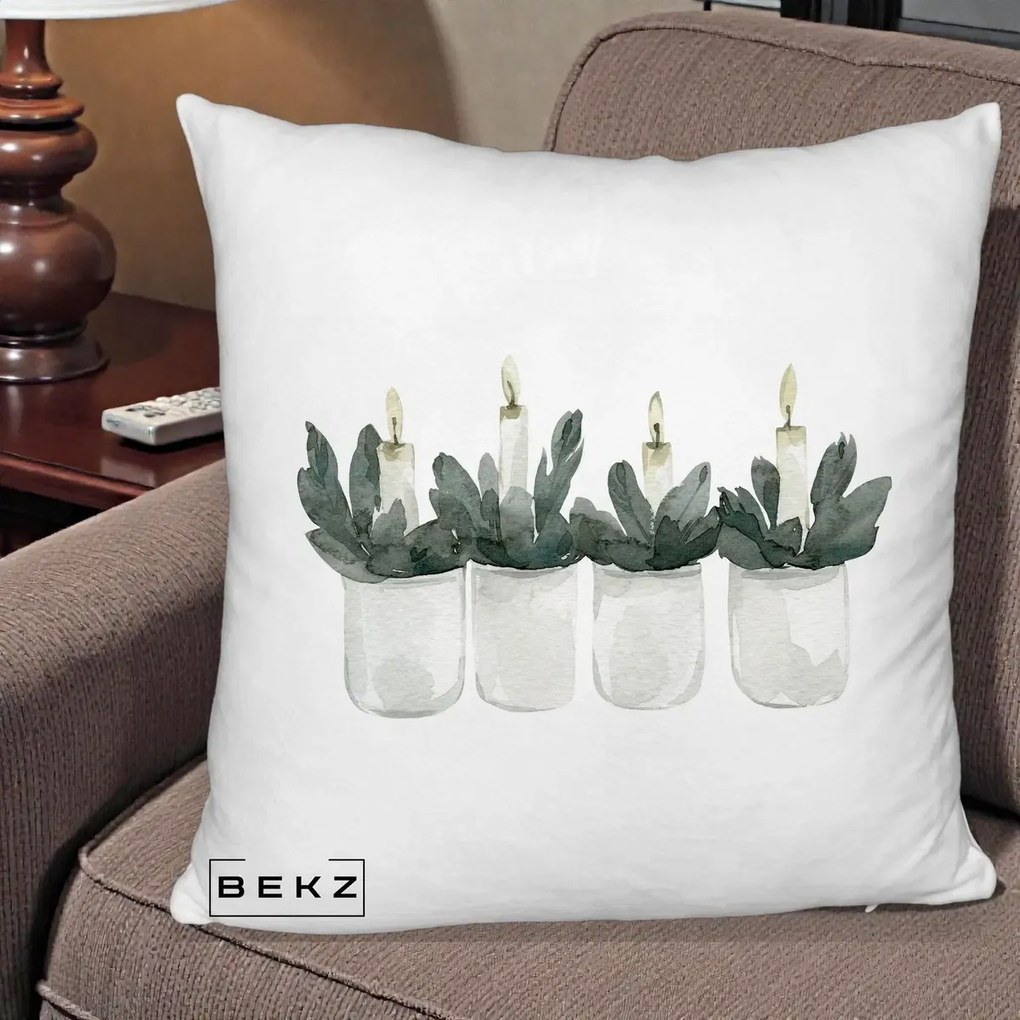 Perna Decorativa Lumanari Advent in Borcane, 40x40 cm, Alb Pufos, Husa Detasabila, Perna Inclusa, BEKZ®