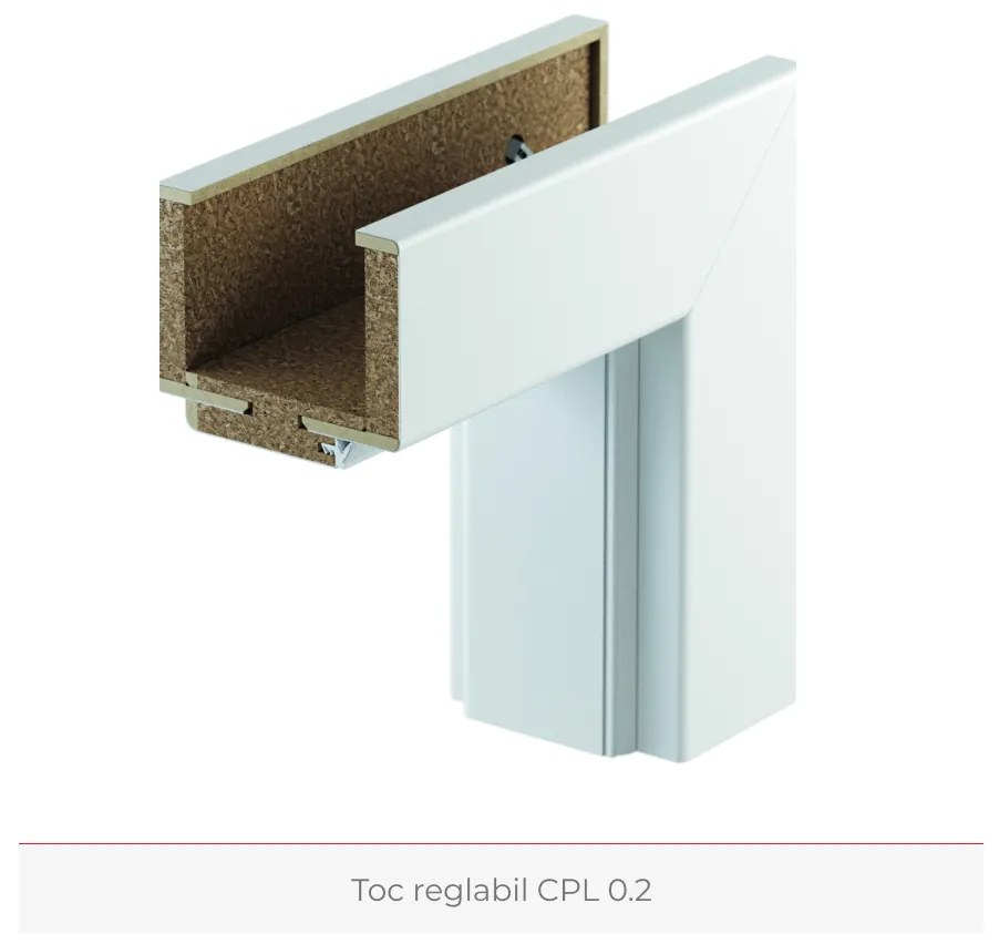 Usa de interior cu toc reglabil si finisaj CPL - Falt rotunjit DR, Toc metalic de colt std., 100 mm, Alb, Laminat CPL