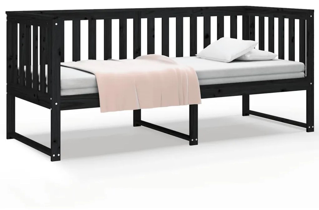 820880 vidaXL Pat de zi, negru, 80x200 cm, lemn masiv de pin