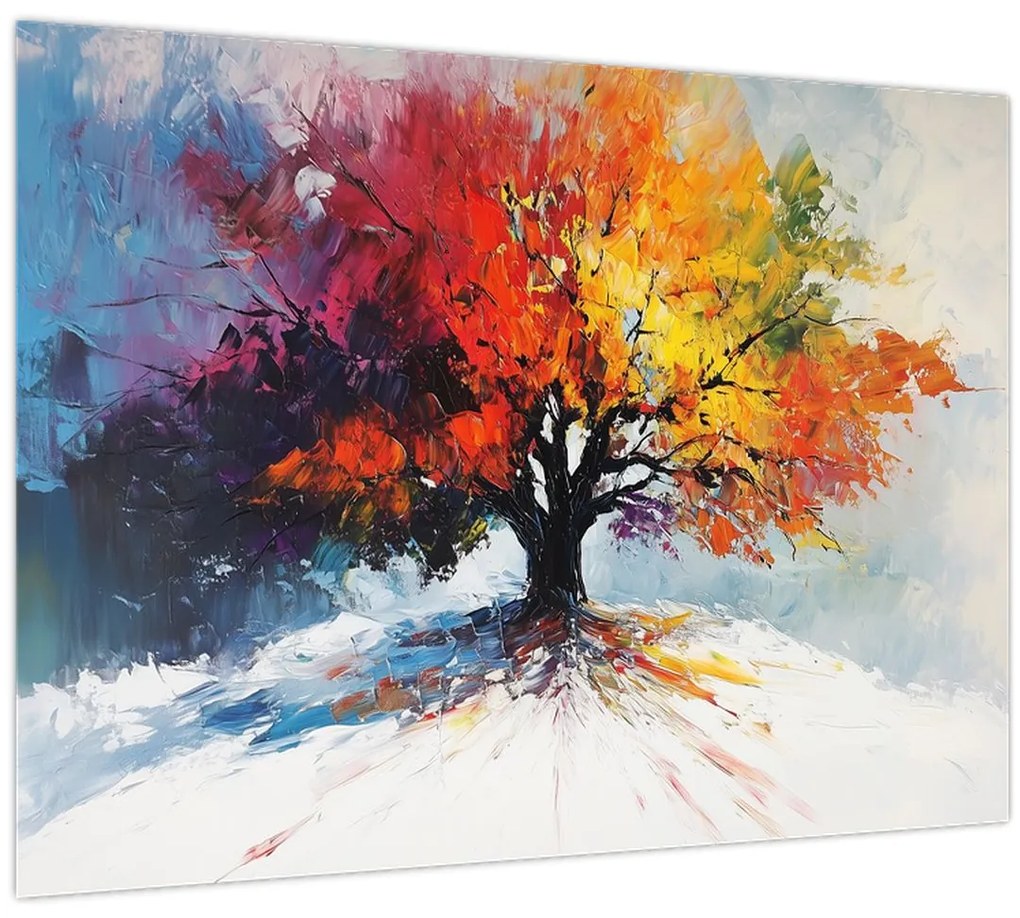 Tablou pe sticlă - Copac multicolor (70x50 cm)