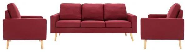 vidaXL Set de canapele, 3 piese, roșu vin, material textil