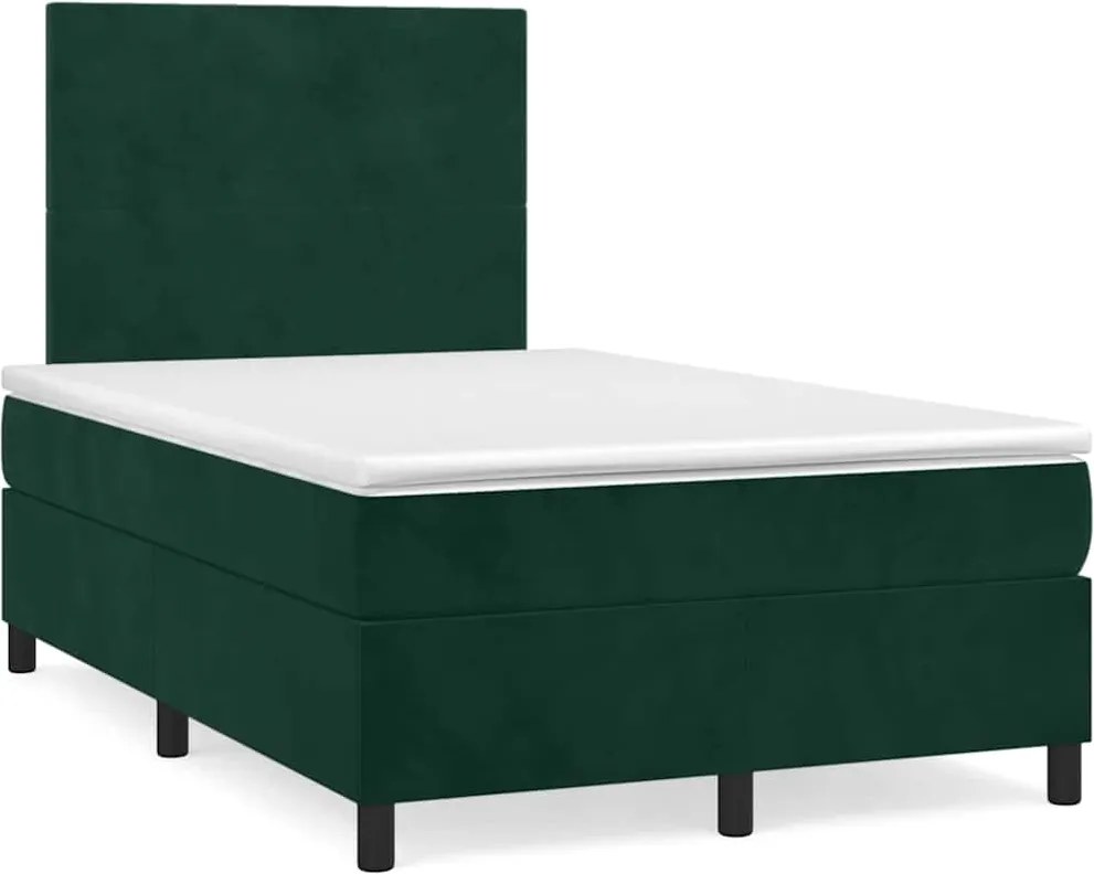 vidaXL Pat box spring cu saltea, verde închis, 120x200 cm, catifea