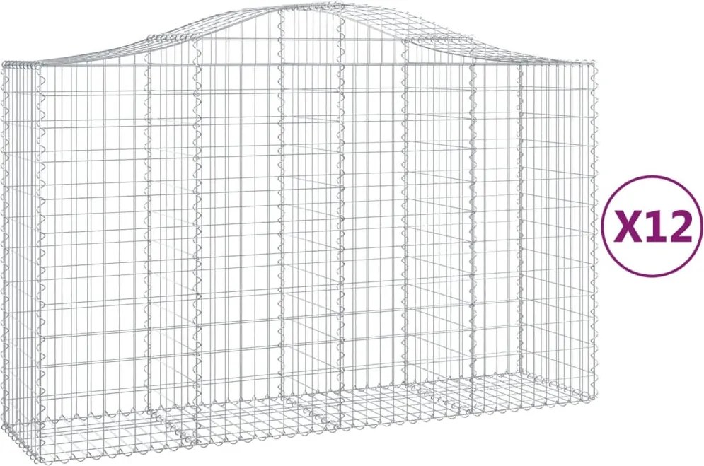 vidaXL Coșuri gabion arcuite 12 buc, 200x50x120/140cm, fier galvanizat