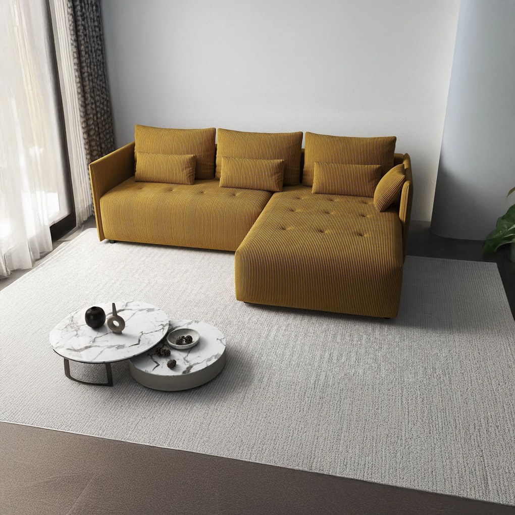 Colțar extensibil dumonde cu ladă de depozitare si sezut confortabil din spuma high-density, Malta Zoom Mustar 235x185 cm