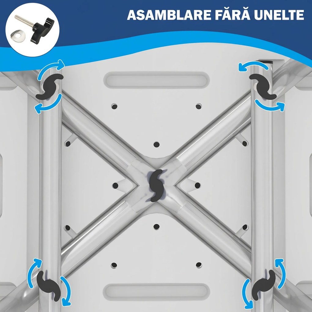 HOMCOM Scaun de Duș din Aluminiu și EVA, Reglabil pe 6 Niveluri, cu Spătar Curbat, 51,5x49,5x68,5-81 cm, Albastru Deschis și Alb | Aosom Romania