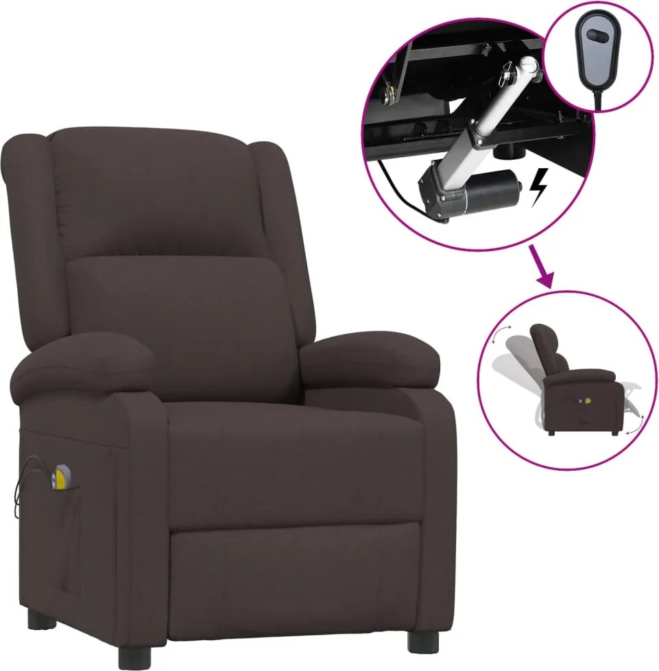 vidaXL Fotoliu de masaj electric, maro închis, material textil