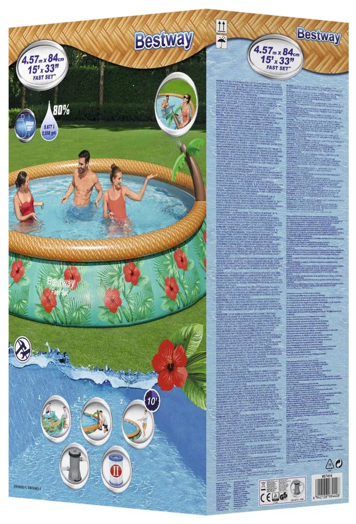 Bestway set de piscină gonflabilă fast set paradise palms, 457x84 cm