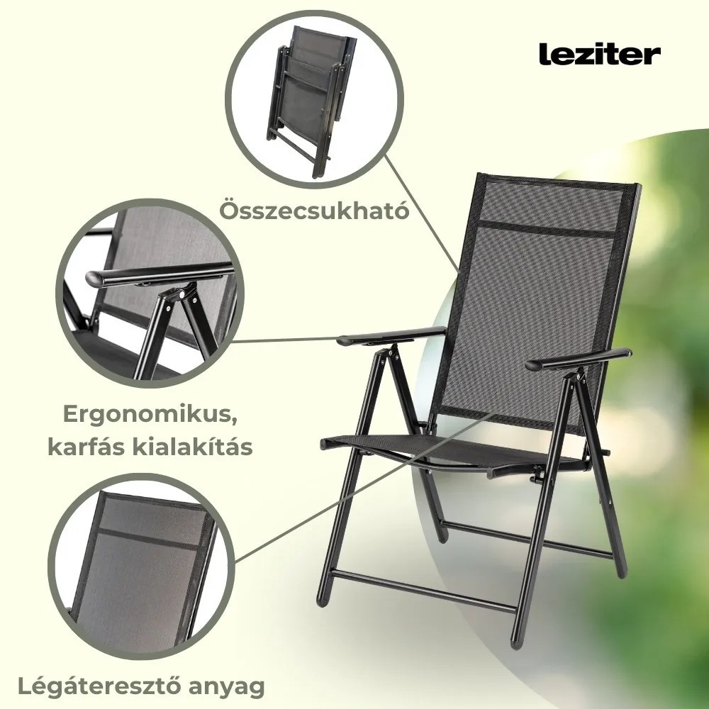 Scaun de grădină pliabil Lugo cu cadru metalic, negru
