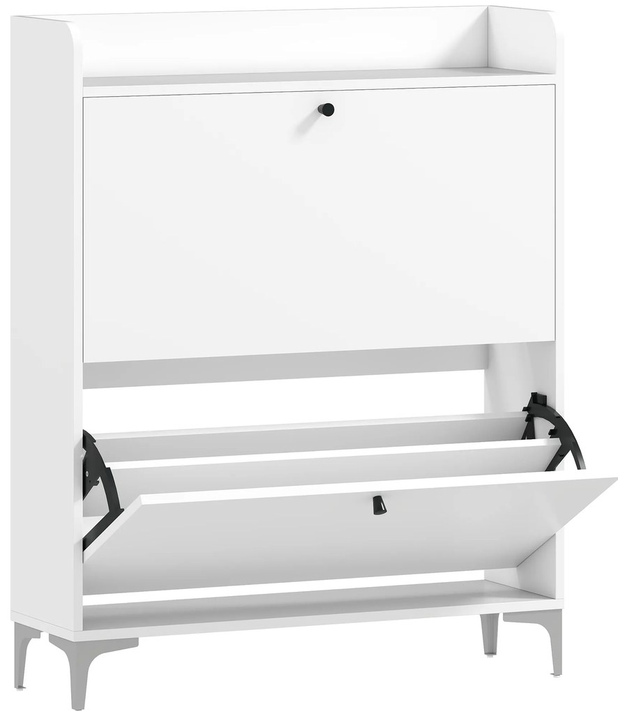 HOMCOM Dulap pentru încălțăminte Slim cu 2 sertare basculante și rafturi ajustabile, din lemn și metal, 80x24x101cm, alb | Aosom Romania