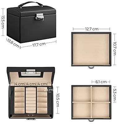 Cutie bijuterii, Songmics, Negru, 17.5x13.5x12 cm