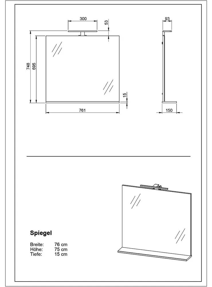 Oglindă de perete cu led/cu raft 76x75 cm – Germania