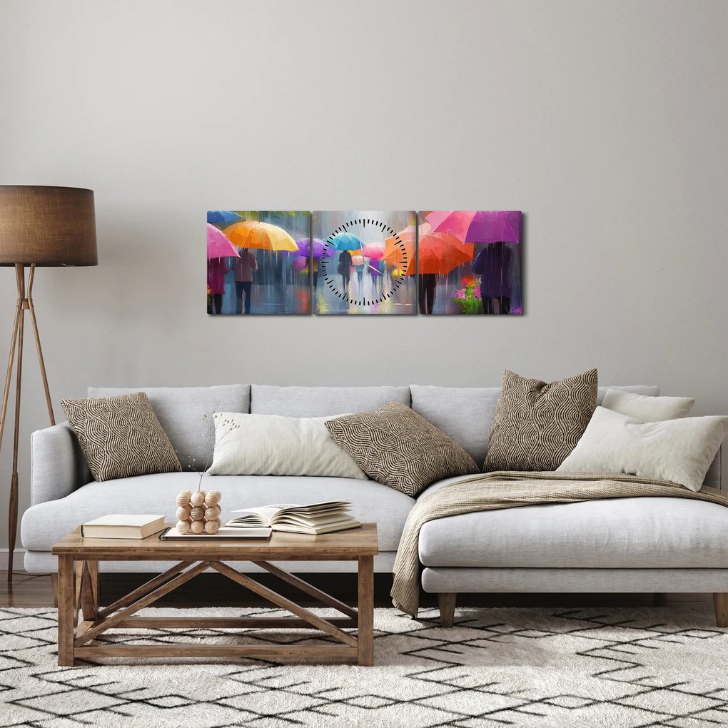 Tablou - Zi ploioasă (cu ceas) (90x30 cm)
