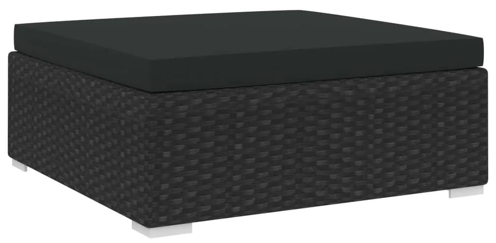 vidaXL Taburet modular, 1 buc., cu pernă, negru, poliratan