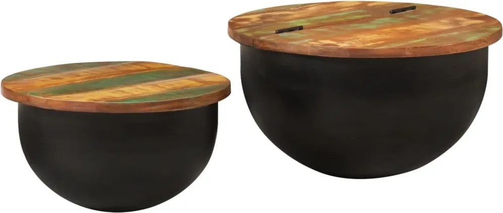 vidaXL Set măsuțe de cafea, 2 piese, negru, lemn masiv reciclat