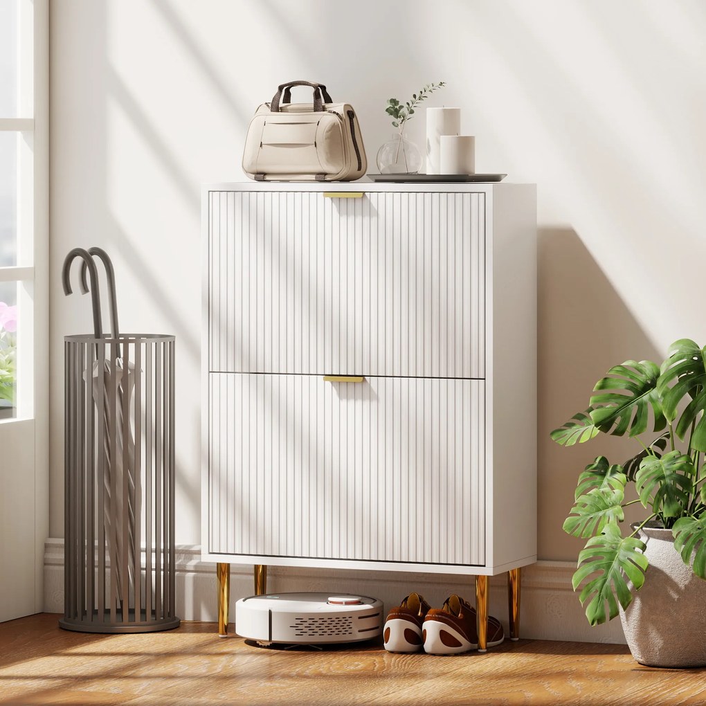 HOMCOM Dulap pentru pantofi pentru 12 perechi de pantofi cu 2 sertare rabatabile, Alb | Aosom Romania