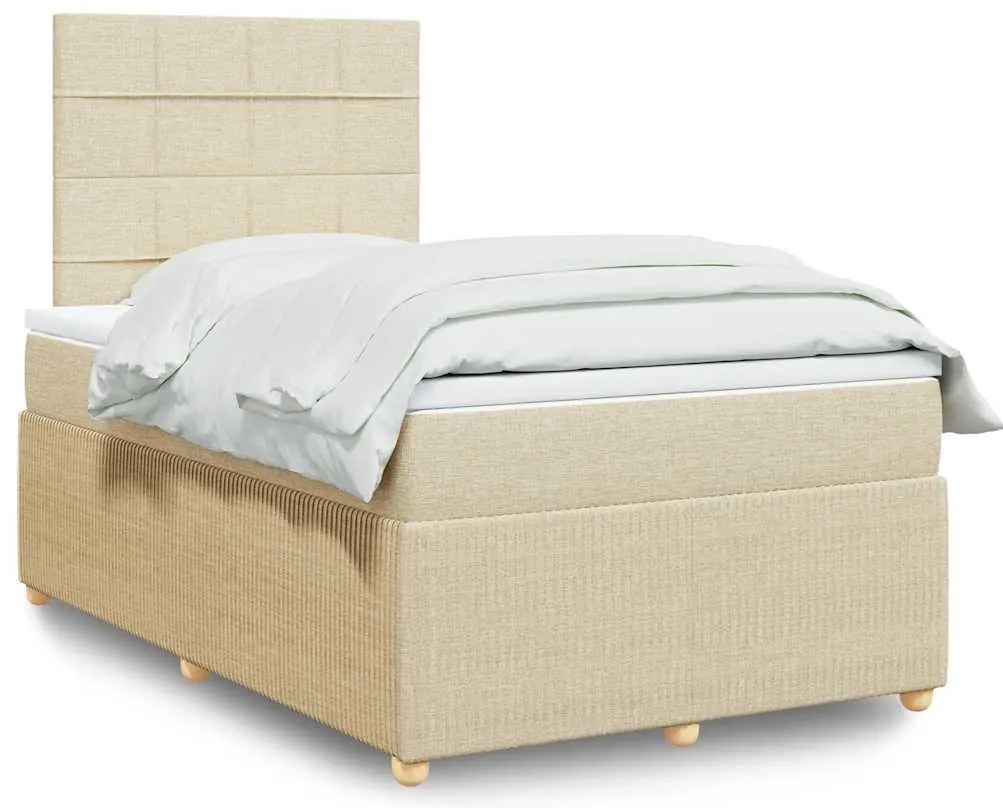 vidaXL Pat box spring cu saltea, crem, 120x200 cm, textil