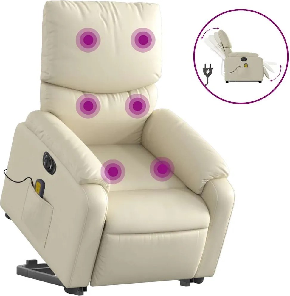 vidaXL Fotoliu electric masaj rabatabil cu ridicare, crem