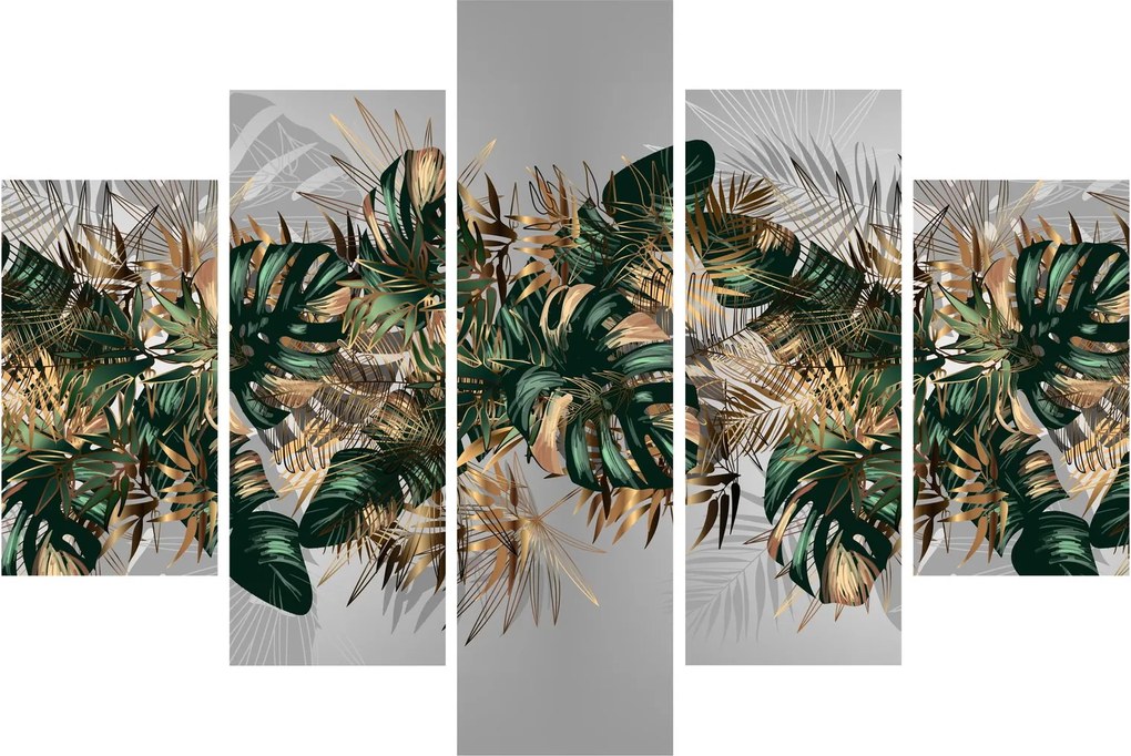 Tablou - Frunze tropicale, Galben - auriu (150x105 cm)