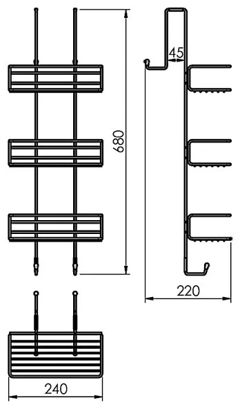 Gedy - Etajeră de perete pentru duș CHROM LINE, 68 x 24 cm, crom lucios