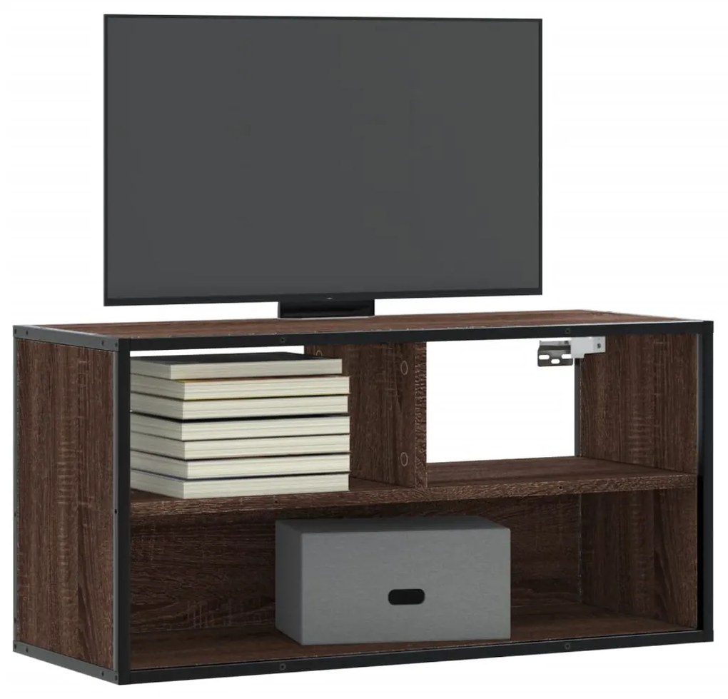 vidaXL Dulap TV, stejar maro, 80x31x39,5 cm, lemn prelucrat și metal