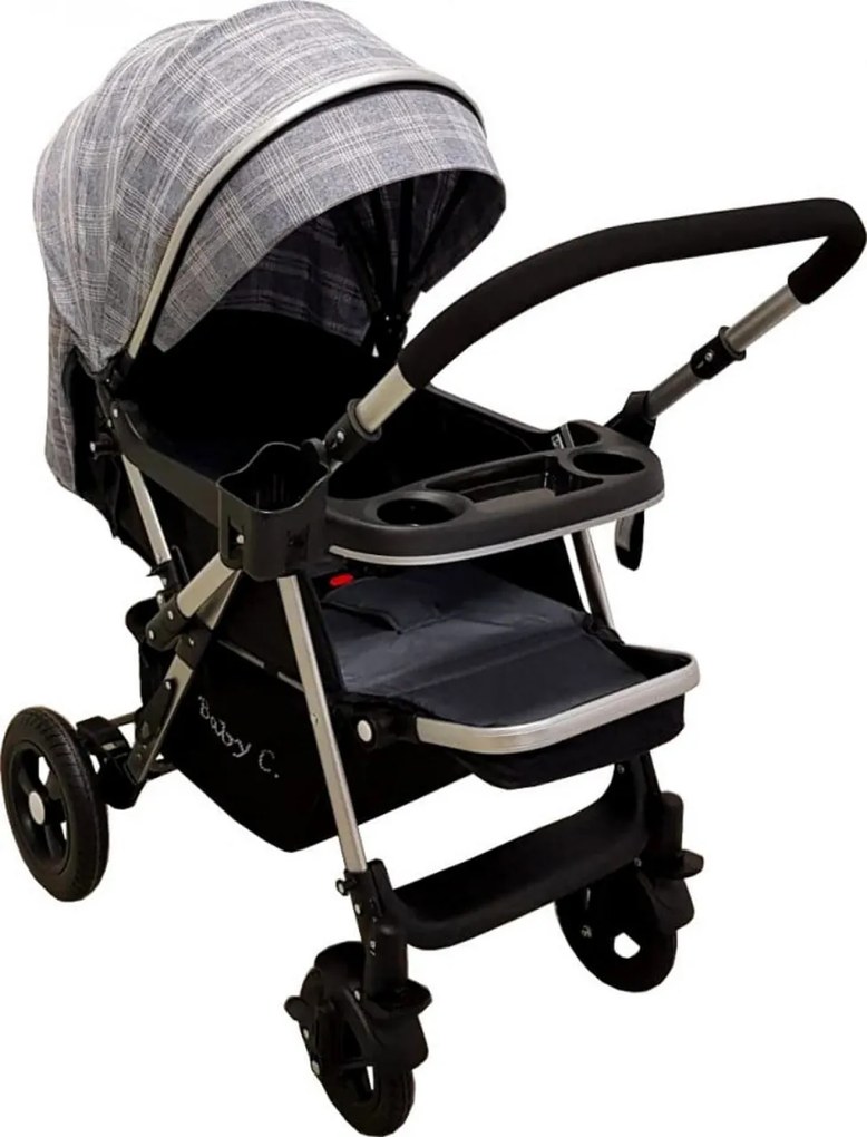 Carucior nou nascuti 2 in 1 BABY CARE™ PRO 511,Cadru aluminiu, Maner reversibil, Spatar reglabil in 5 trepte, Amortizoare, Frana picior,Pliabil , Gri