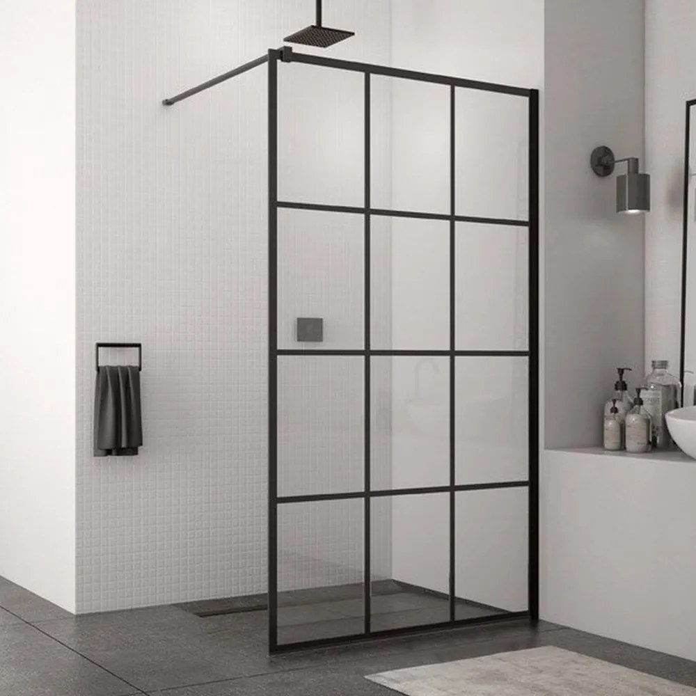 Paravan dus walk-in profil negru mat, sticla securizata, 90x200 cm, SanSwiss Easy STR4P 900x2000 mm