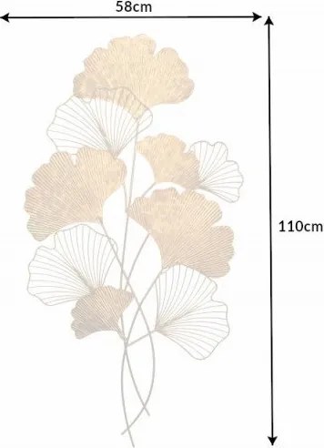 Decoratiune de perete frunze de ginkgo filigran, Ginkgo 110cm auriu