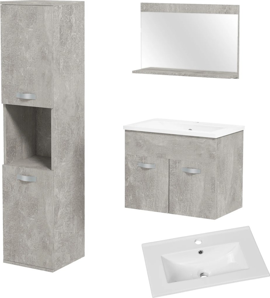 Set de Mobilier de Baie din 3 Piese, Montare pe Perete, cu Dulap cu Oglinda, Dulap de Depozitare Inalt, Gri Kleankin | Aosom Romania
