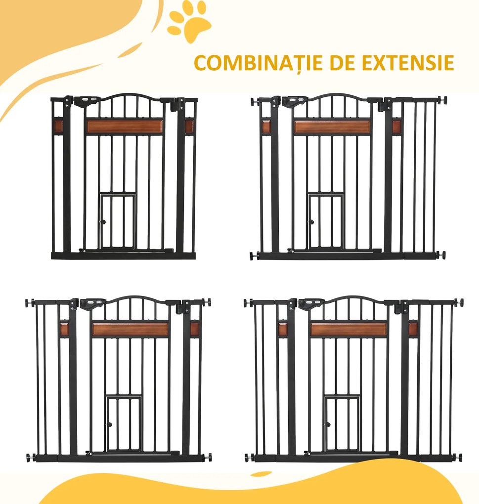 PawHut Poartă de Siguranță pentru Câini cu Închidere Automată 74-105x76.2 cm Neagră | Aosom Romania