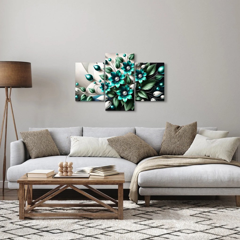 Tablou - Flori turcoaz 3D (90x60 cm)
