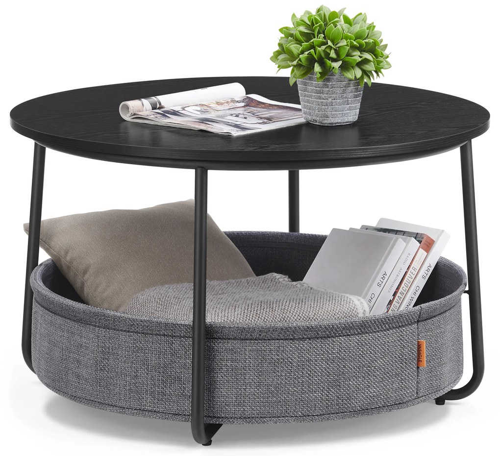 Masuta de cafea SALMA cu cos de depozitare, Ø 75 cm, negru