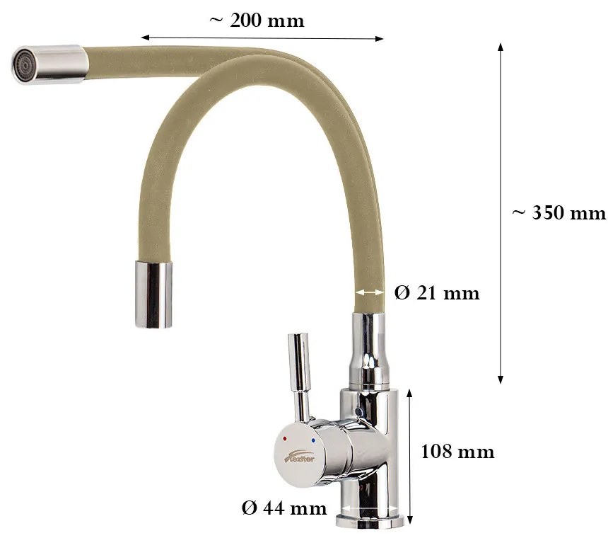 Robinet mixer pentru chiuvetă cu piedestal Corin cu gura de scurgere flexibilă bej