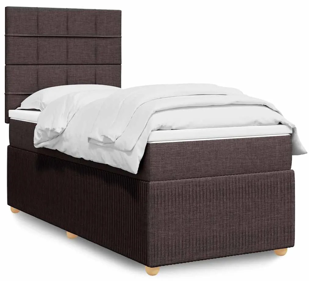 vidaXL Pat box spring cu saltea, maro închis, 100x200 cm, textil