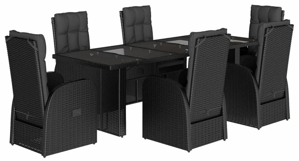 3277637 vidaXL Set mobilier de grădină cu perne, 7 piese, negru, poliratan