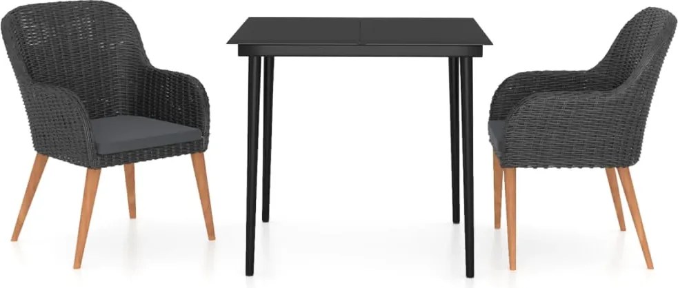 vidaXL Set mobilier de grădină cu perne, 3 piese, negru