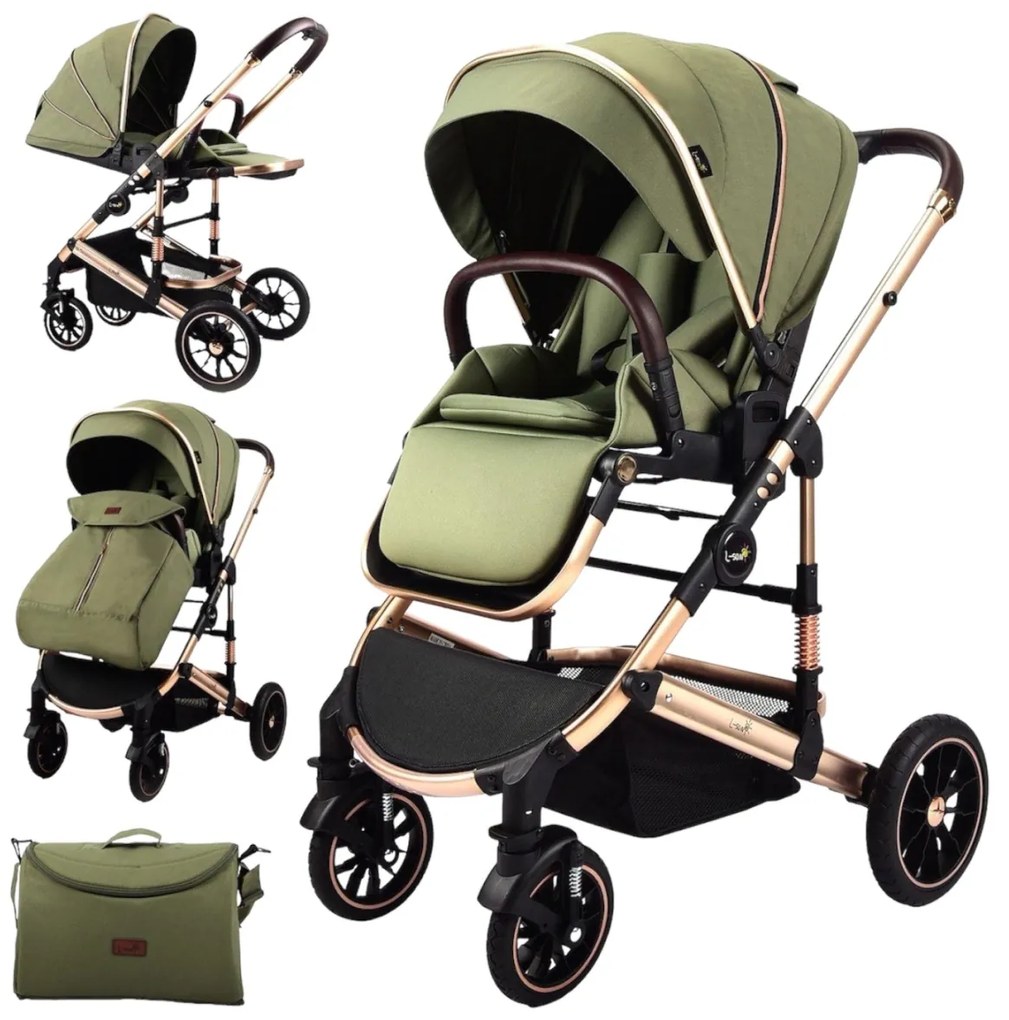Carucior 2 in 1 reversibil si pliabil cu geanta inclusa, 0-36 luni, Verde - CPC-59-verde