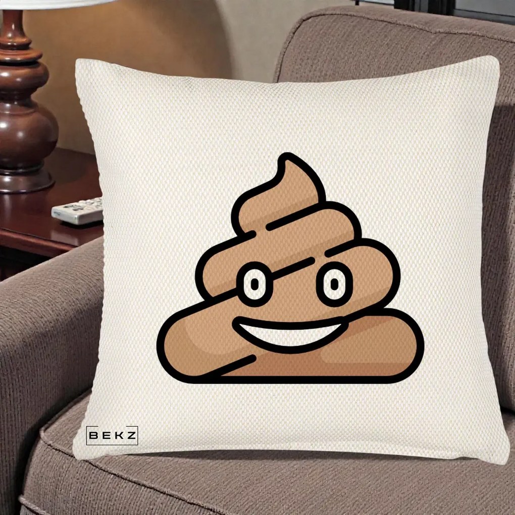 Perna Decorativa Emoji Poop Funny, 40x40 cm, Crem Reliefat, Husa Detasabila, Perna Inclusa, BEKZ®