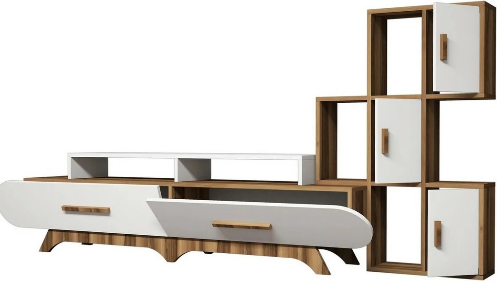Măsuță TV cu dulap Flora S White and Walnut
