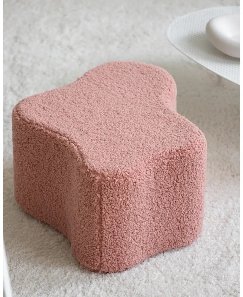 Puf de copii roz cu tapițerie din țesătură bouclé Cloud – Wigiwama