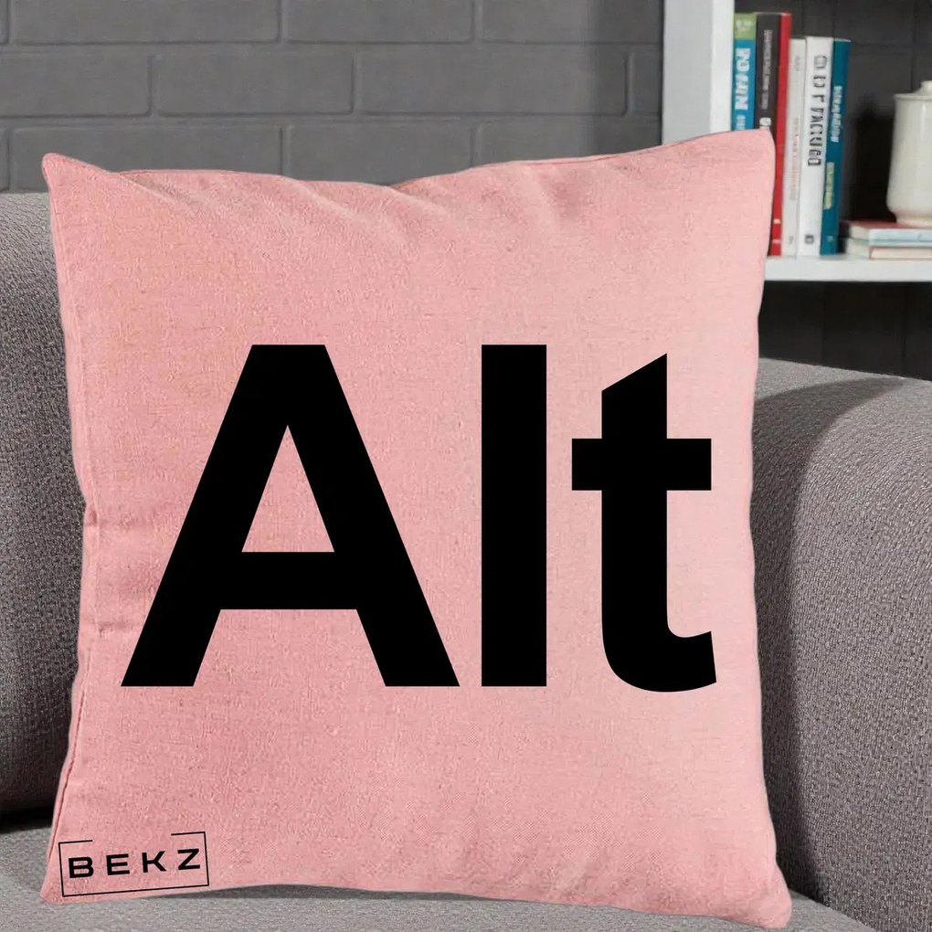 Perna Personalizata Tasta Alt Tipografie Bold, 40x40 cm, Roz, Husa Detasabila, Perna Inclusa, BEKZ®