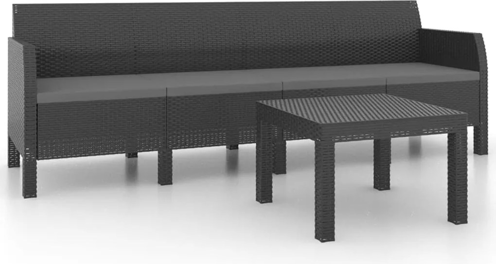 vidaXL Set mobilier de grădină cu perne, 2 piese, antracit, PP ratan