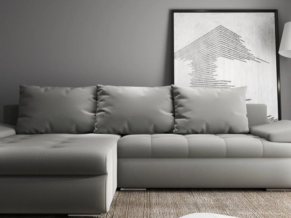 Colțar extensibil dumonde cu ladă de depozitare si sezut confortabil din spuma high-density, Leonardo Royal Gri 260x185 cm