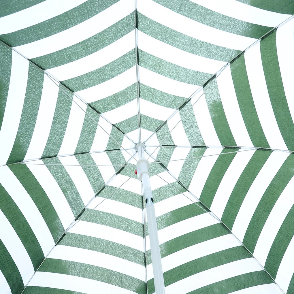 Outsunny Umbrelă de Plajă cu Acoperiș Înclinabil la 45°, Ø1.8x2 m, Verde și Alb | Aosom Romania