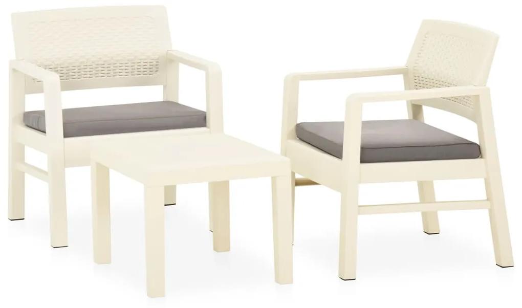 315854 vidaXL Set mobilier de grădină cu perne, 3 piese, alb, plastic